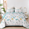 Dinjoy King Size Quilt Set Floral,3 Piece Aqua Farmhouse Bedding Set Lightweight Flower Bedspreads White Coverlet Bed Sets Cute