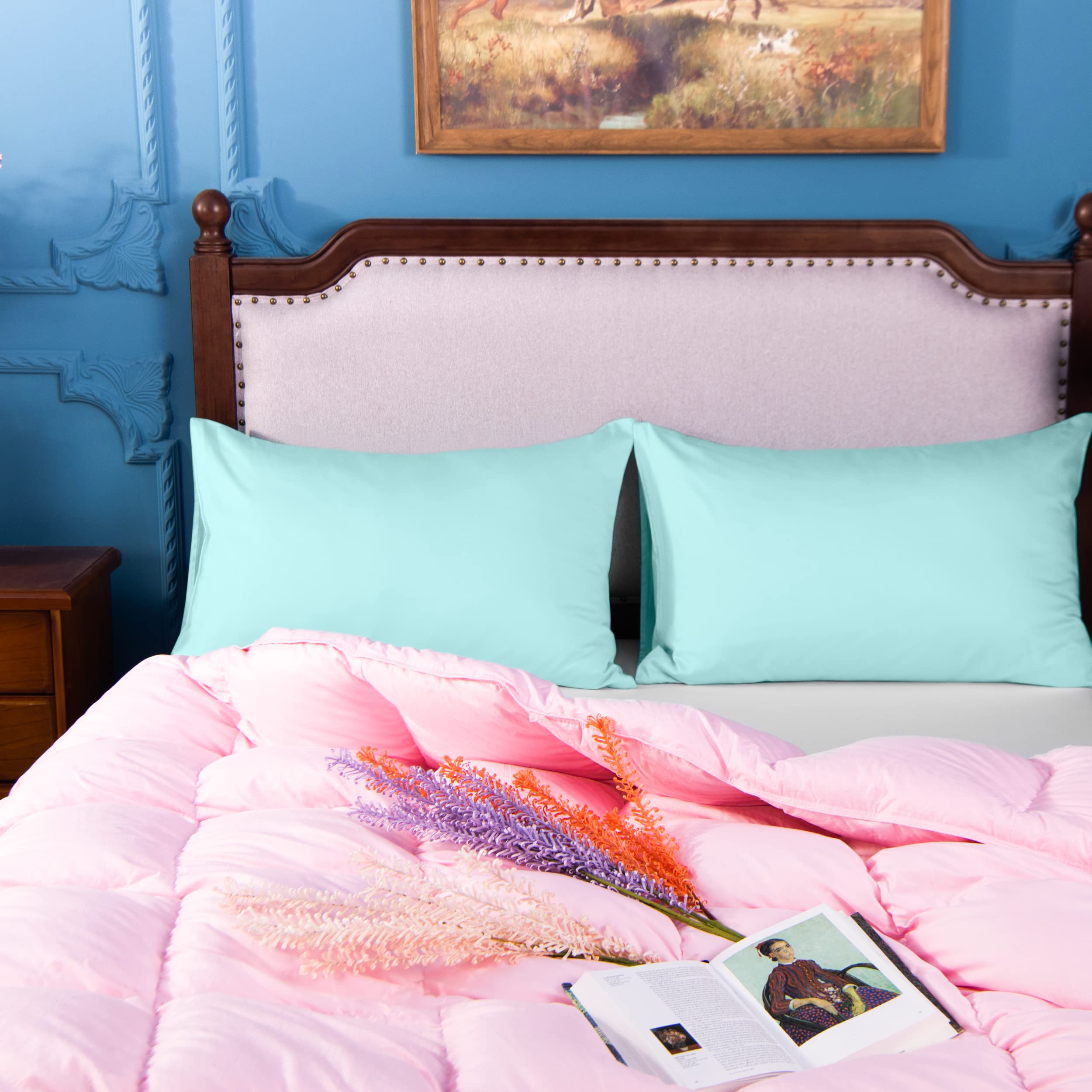 Ntbay 500 Thread Count 100% Egyptian Cotton King Pillowcases, Super Soft And Breathable Envelope Closure Pillow Cases, 20X36 Inches, Aqua