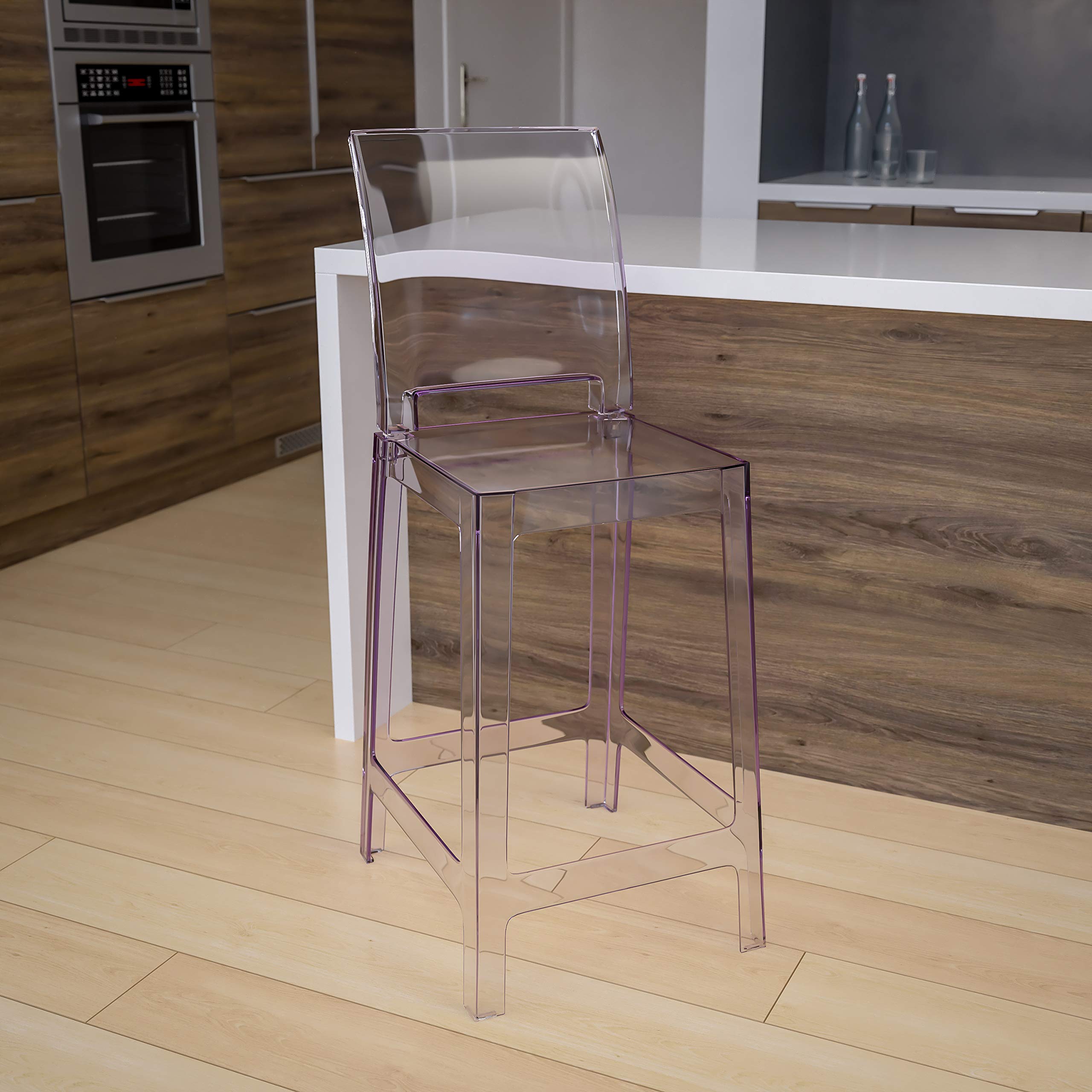 Flash Furniture Emilie Ghost Counter Stool with Square Back in Transparent Crystal