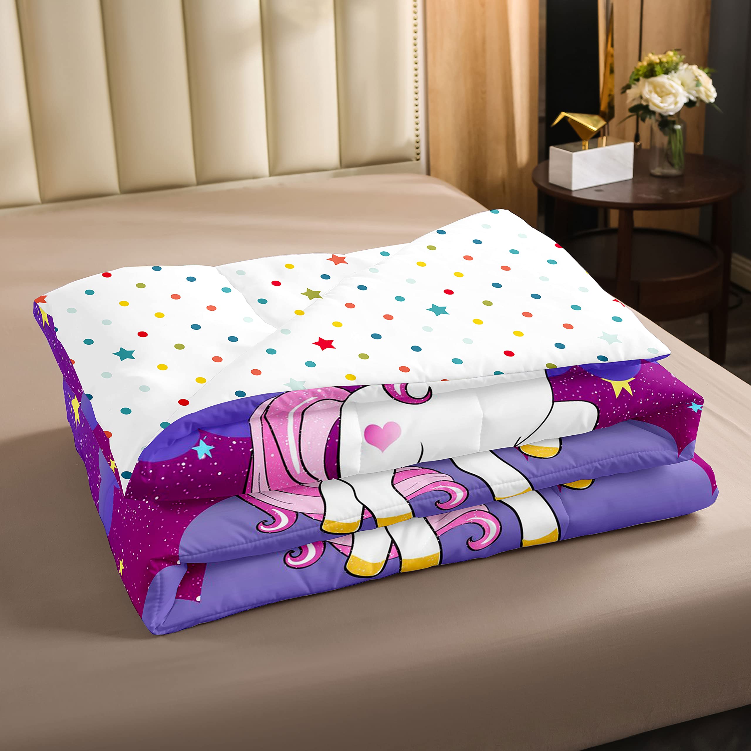 Erosebridal Kids Unicorn Down Comforter Queen Size Girls Comforter Set Cute Unicorn Print Bedding Set Girls Comforter Unicorn Ki