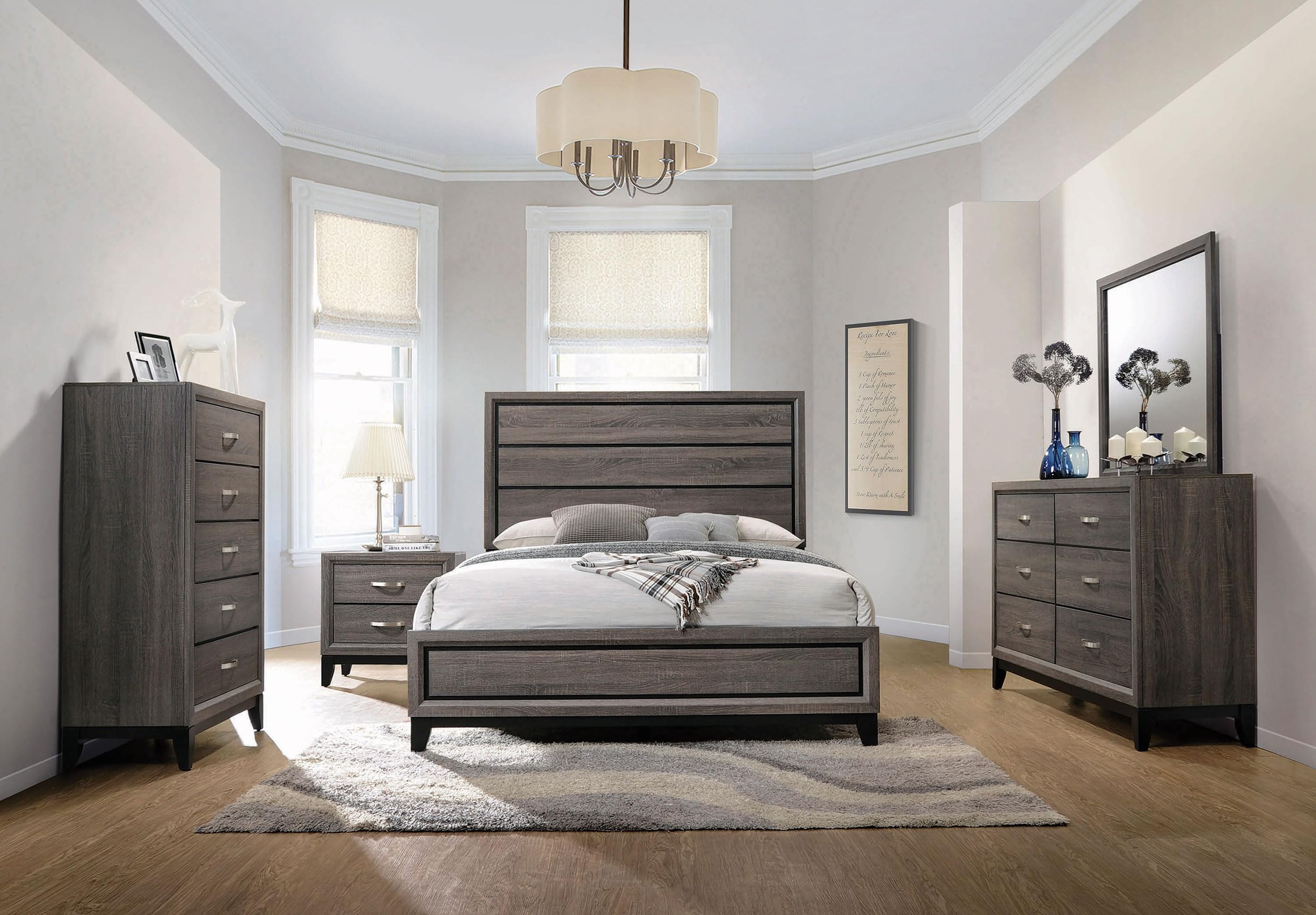Coaster Home Furnishings Watson Transitional 5-Piece Bedroom Set Eastern King Size Panel Bed Frame 57-inch Headboard Grey Oak 212421KE-S5