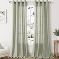 Sage Green Linen Sheer Curtains 120 Inch Length For Living Room 2 Panels Set Soft Thick Textured Grommet Semi Sheer Light Filter