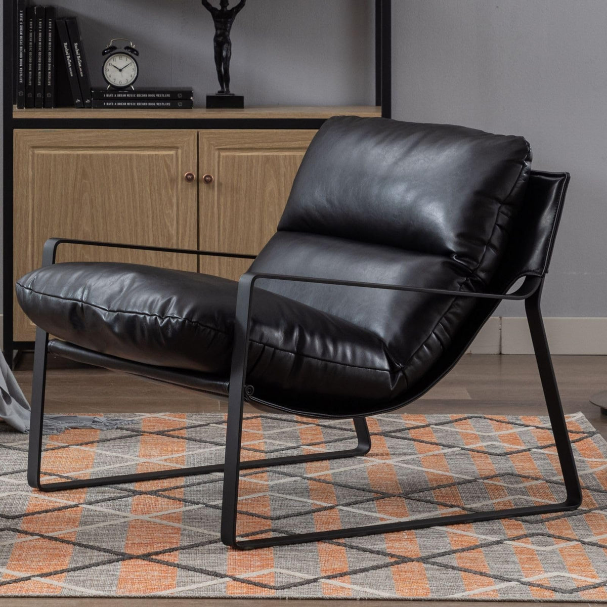 Lukealon Modern Pu Leather Accent Armchair, Upholstered Living Room Chair With Metal Base Removable Thickened Cushion Single Sof