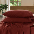 MooMee Bedding Pillowcases Pack of 2 100% Washed Cotton Linen Like Textured Breathable Durable Soft Comfy (Solid Fired Brick Red
