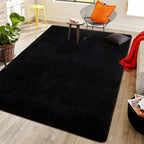 Softlife Washable Living Room Rug, 5X7 Black Area Rugs For Bedroom, Soft Fluffy Fuzzy Carpet Bedside Rug Indoor Non-Slip Rug For