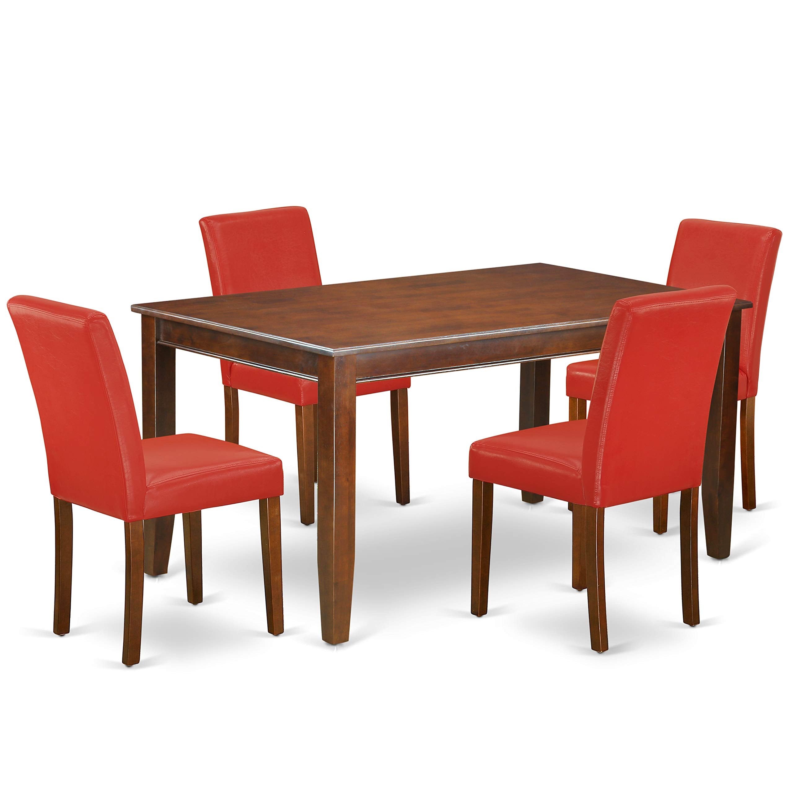 East West Furniture Duab5-Mah-72 Dudley 5 Piece Dinette Set For 4 Includes A Rectangle Table And 4 Firebrick Red Faux Leather Parson Dining Room Chairs, 36X60 Inch