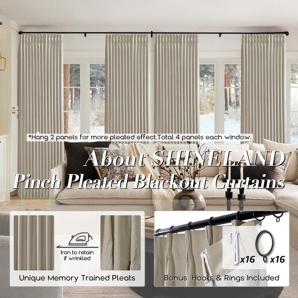 Shineland Pinch Pleated Soundproof Curtains 96 Inches Long 2 Panels Set For Office,Noise Cancelling Reducing Sound Proof Curtains For Window Soundproofing Doorway,Taupe