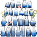 KOIUEYW Bud Vases Set of 24, Gradient Blue Vintage Small Vases for Flowers, Clear Crystal Mini Vases Bud Vases in Bulk, Small Fl