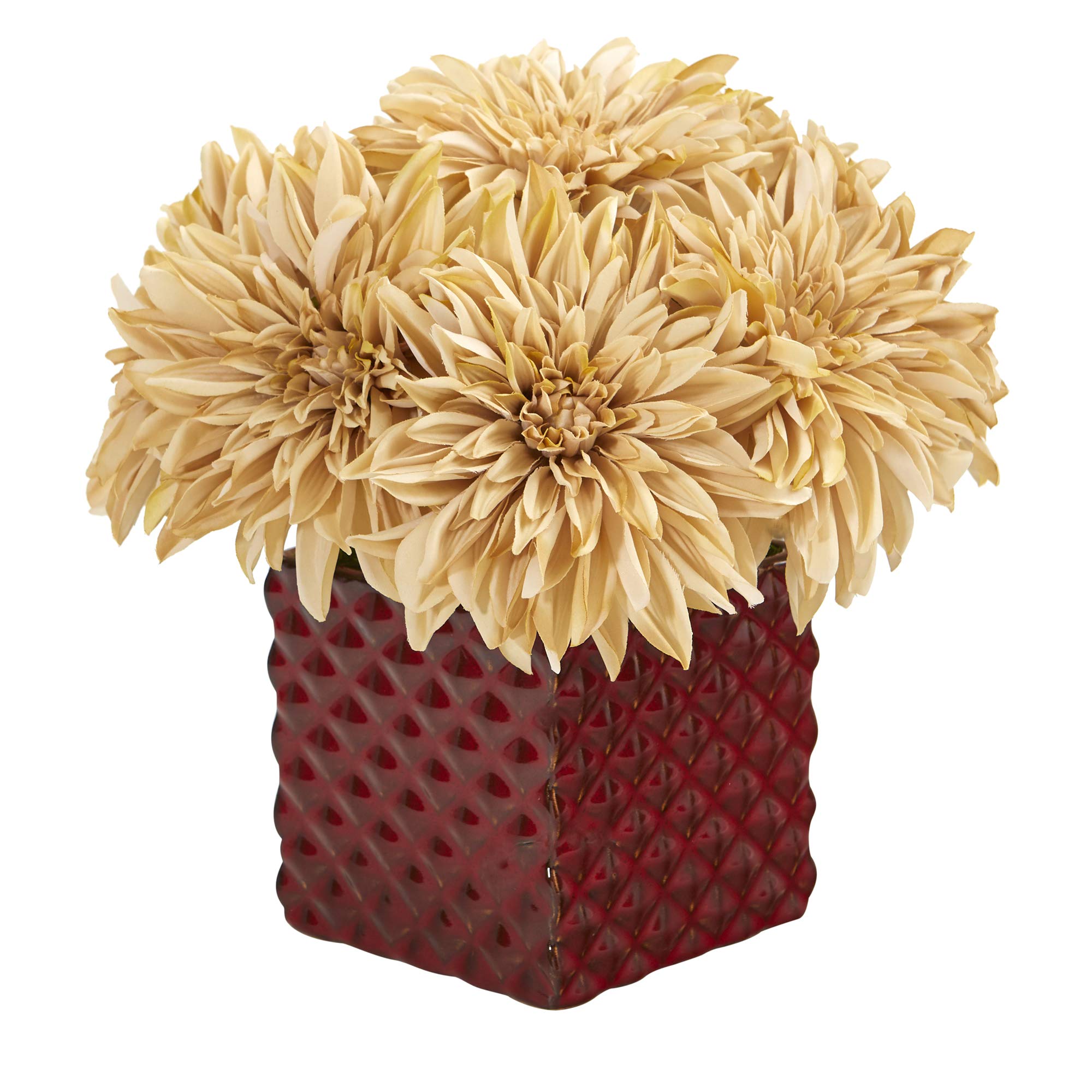 11 Dahlia Artificial Arrangement In Red Ceramic Cube
