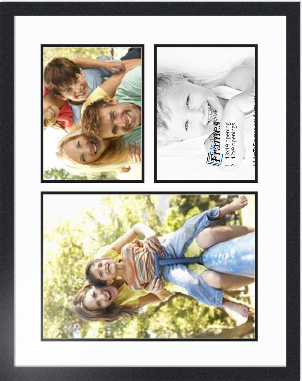 Arttoframes Collage Photo Frame Double Mat With 1 - 13X19 And 2 - 9X12 Openings And Satin Black Frame