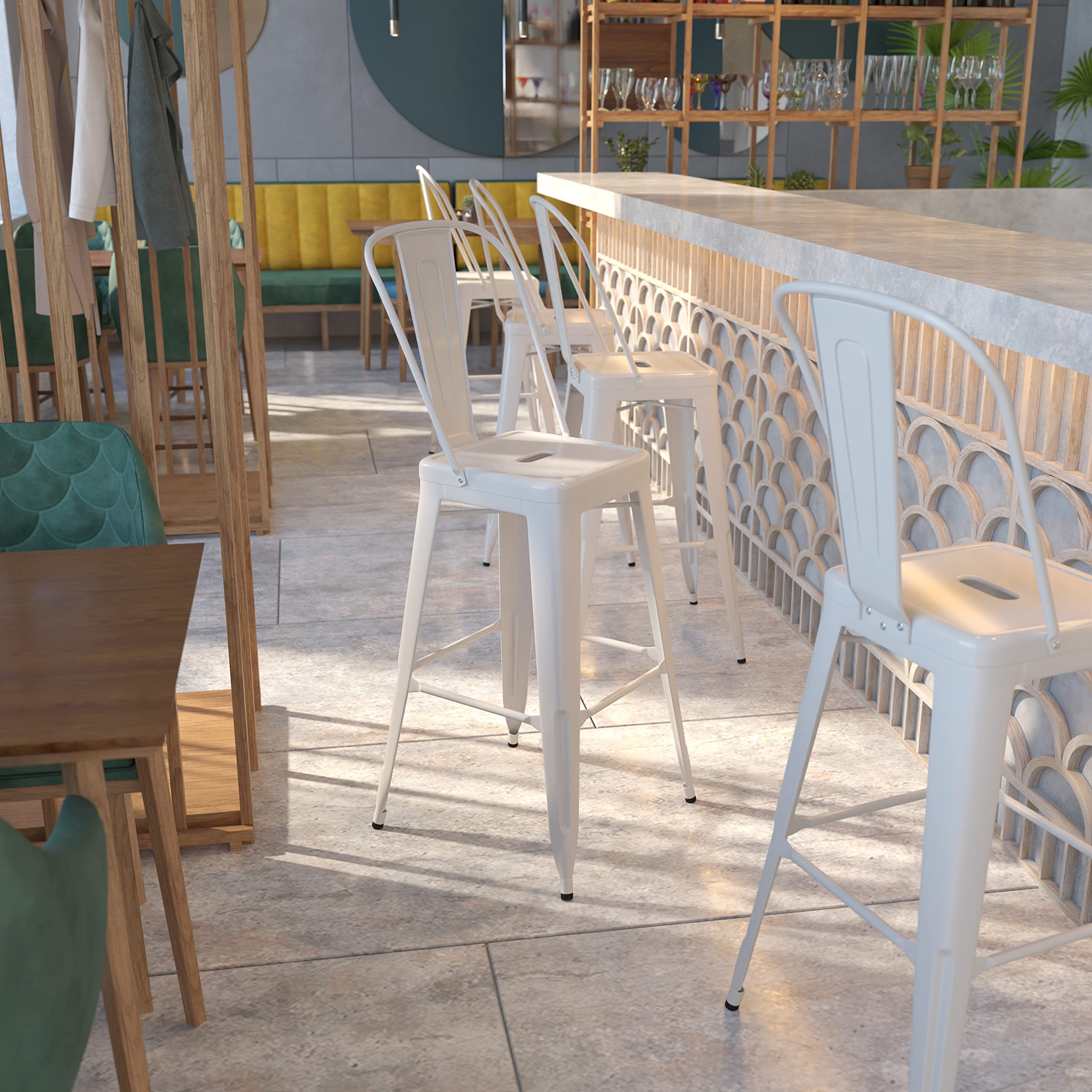 Flash Furniture Commercial Grade 30' High White Metal Indoor-Outdoor Barstool With Removable Back