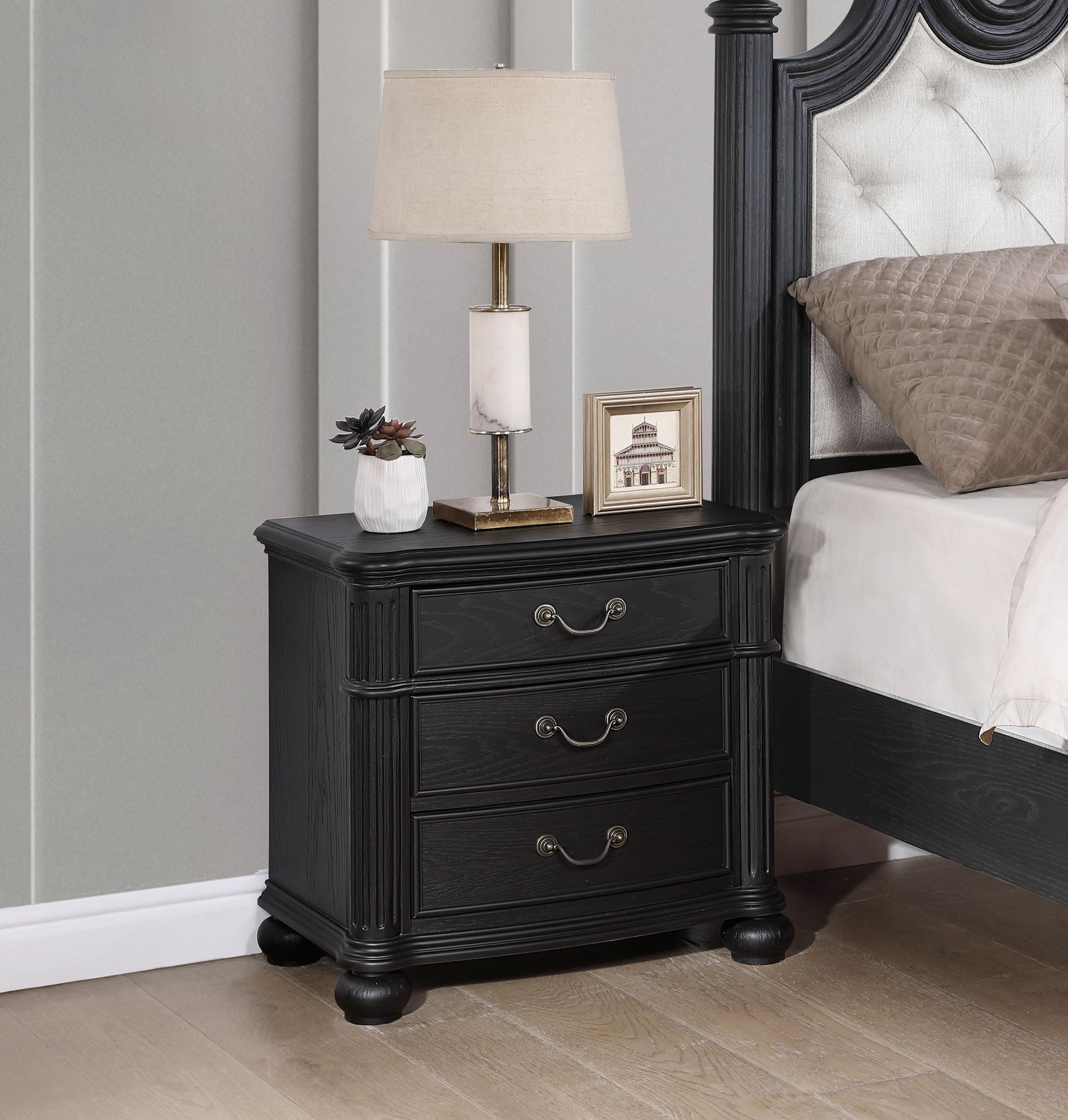 Coaster Home Furnishings Celina Traditional Wood 3-Drawer Bedroom Nightstand Bedside Table Organizer Unit Black 224762