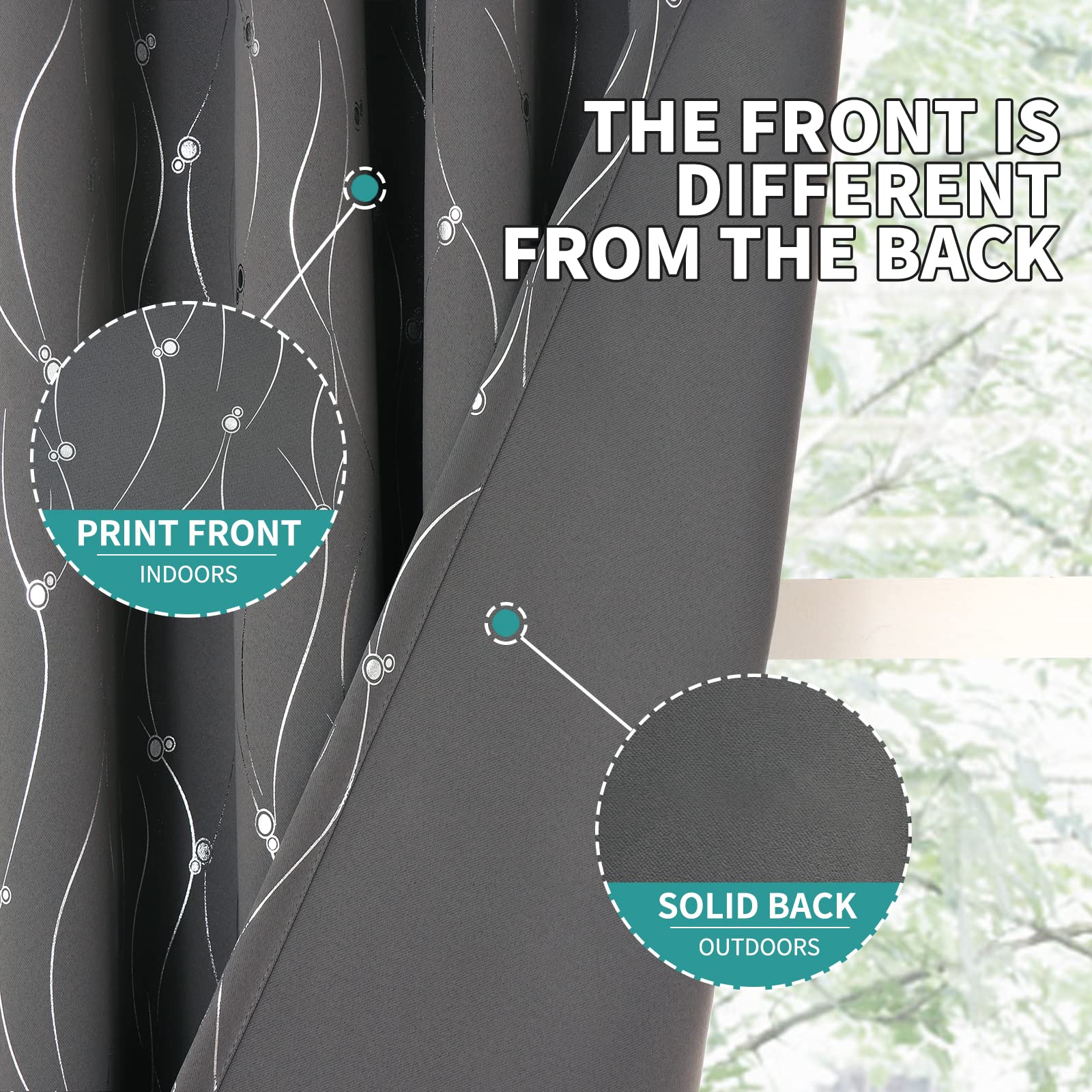 Bgment Blackout Curtains 45 Inches Long, Grommet Thermal Insulated Blackout Curtains With Wave Line And Dots Printed For Bedroom, 2 Panels, Each 52 X 45 Inch, Dark Grey
