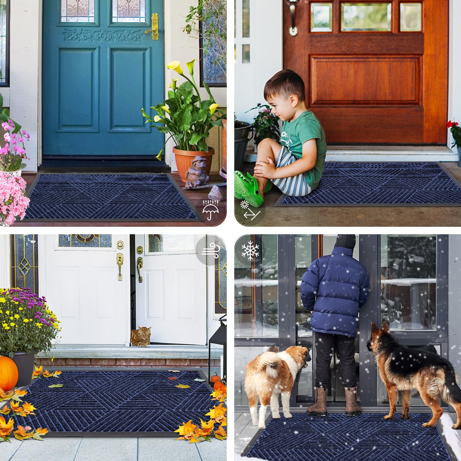 Smiry Front Door Mat Outside Entrance, Heavy Duty Sturdy Natural Rubber Doormat, Trap Dirt And Moisture, Easy Clean Low Profile Welcome Floor Mats For Indoor Outdoor Entry, 47X24 Inch, Navy Blue