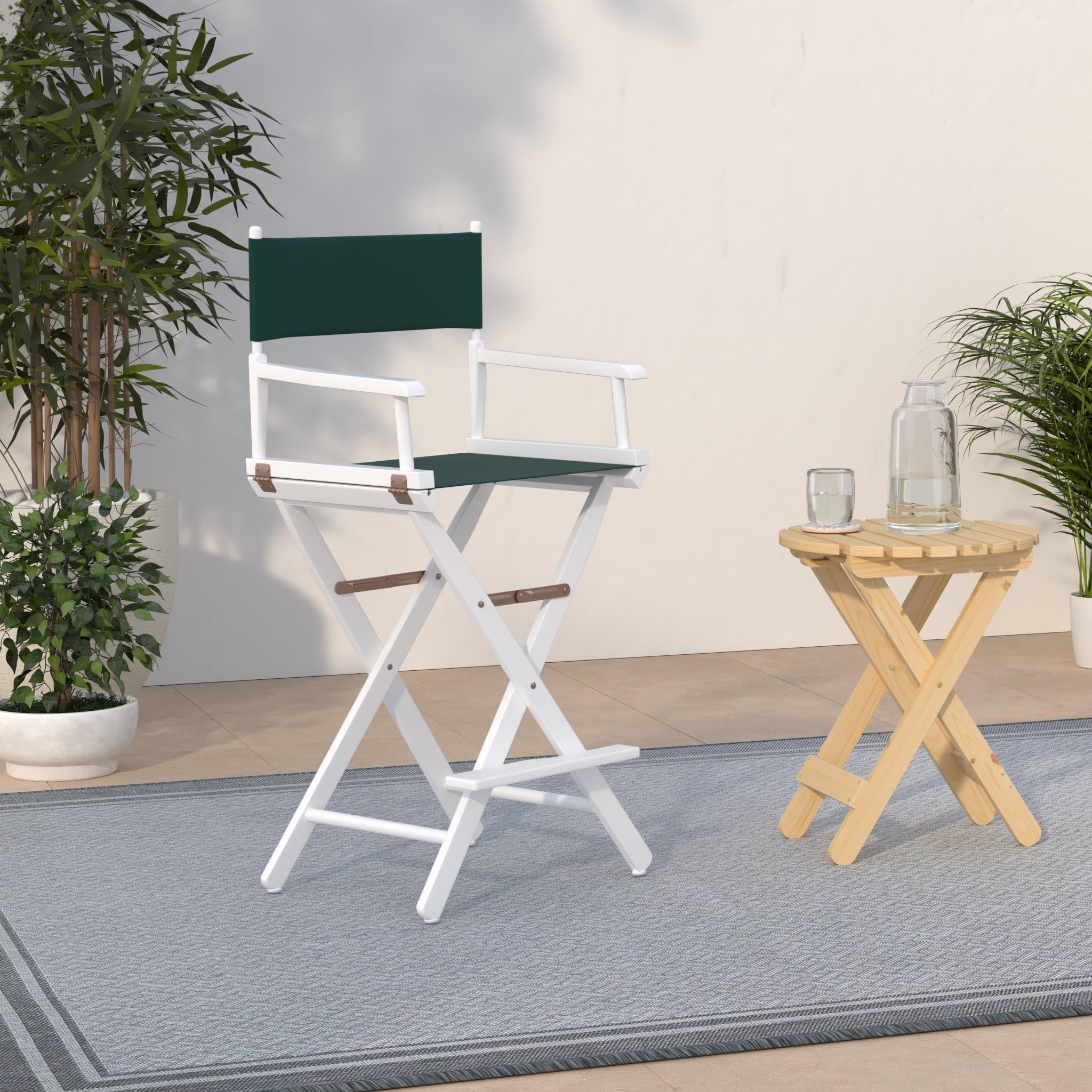 Casual Home Director'S Chair ,White Frame/Hunter Green Canvas,30&quot; - Bar Height