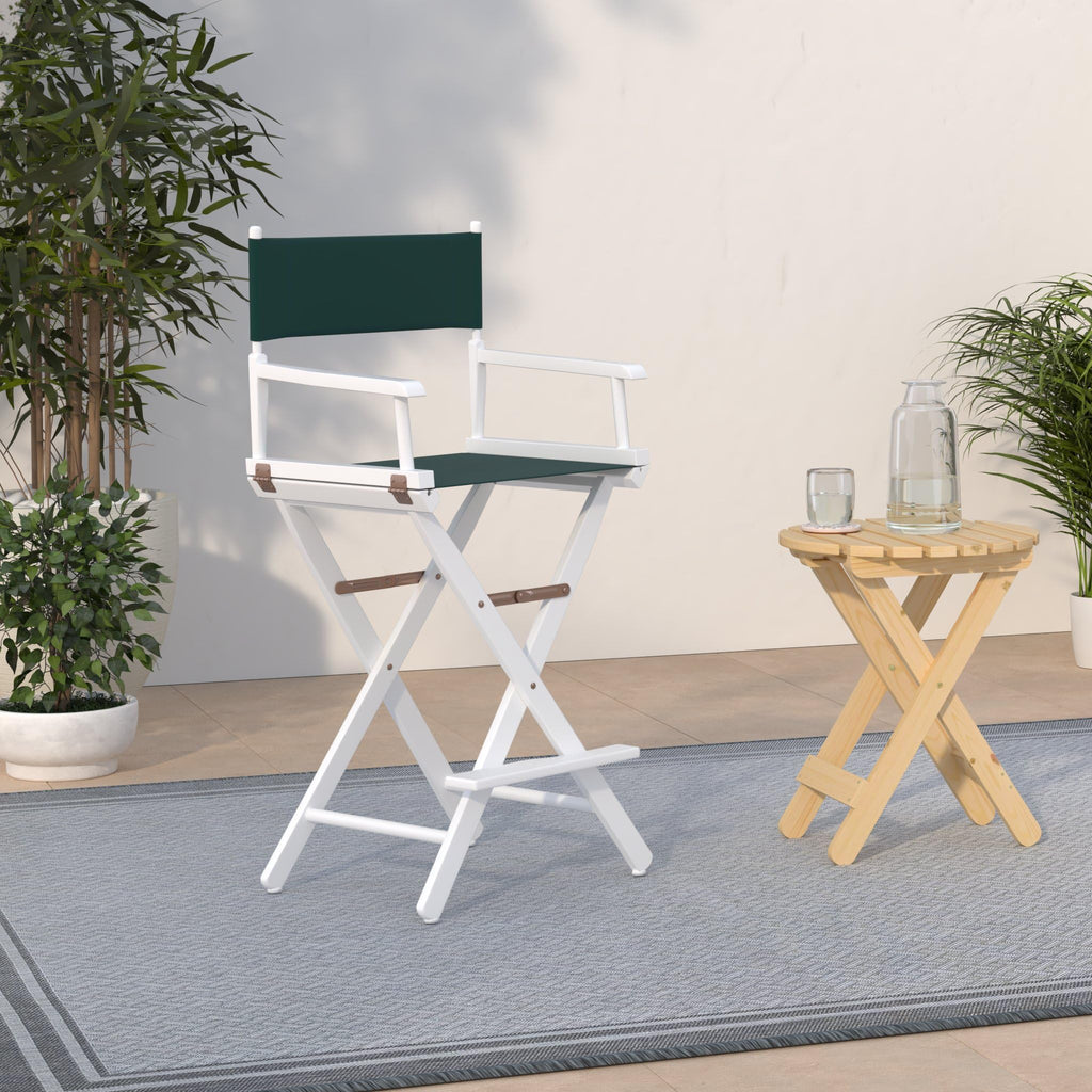 Casual Home Director'S Chair ,White Frame/Hunter Green Canvas,30" - Bar Height