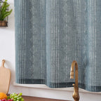 Jinchan Boho Kitchen Curtain Linen Tier Curtain Bohemian Cafe Curtain 36 Inch Geometric Striped Small Window Curtain Rod Pocket Light Filtering Farmhouse Country Rustic For Bathroom Rv 1 Panel Blue