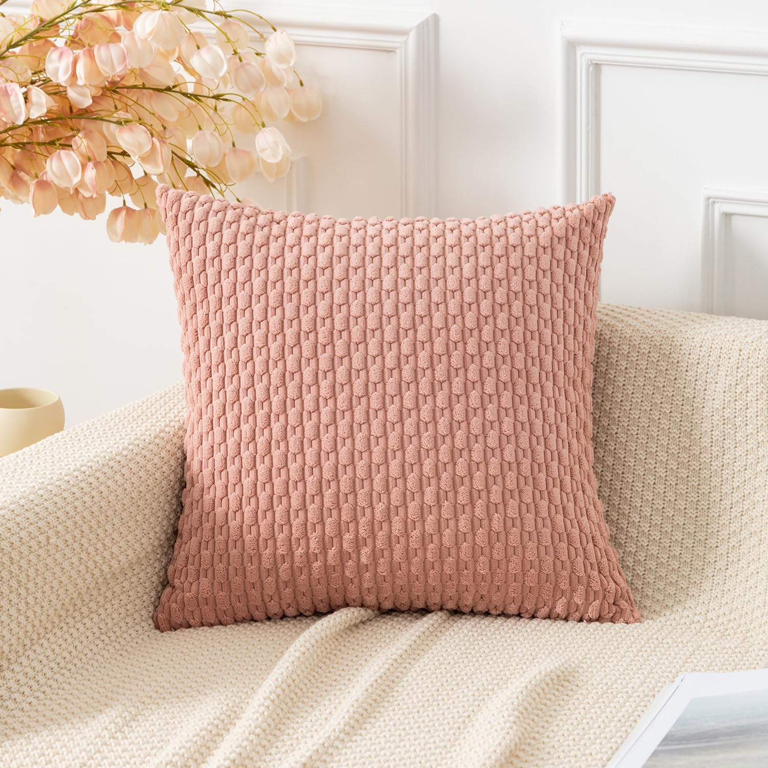Kevin Textile Throw Pillow Covers Soft Corduroy Decorative Set Of 2 Valentines Day Boho Striped Pillow Covers Pillowcases Farmhouse Home Decor For Couch Bed Sofa Living Room 16X16 Inch Baby Pink