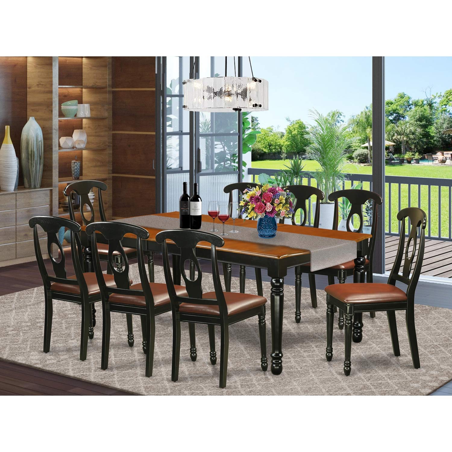 East West Furniture DOKE9-BCH-LC 9 Piece Dining Table Set Includes a Rectangle Dining Room Table with Butterfly Leaf and 8 Faux Leather Upholstered Chairs, 42x78 Inch, Black & Cherry