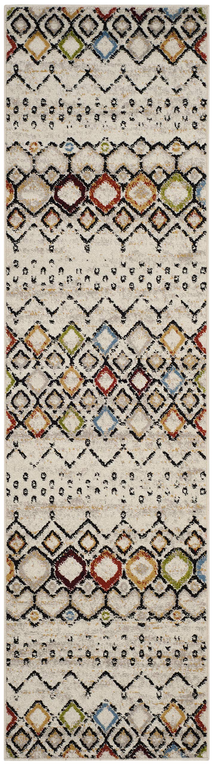 Safavieh Amsterdam Collection Runner Rug - 2'3'' X 10', Ivory & Multi, Moroccan Boho Design, Non-Shedding & Easy Care, Ideal For