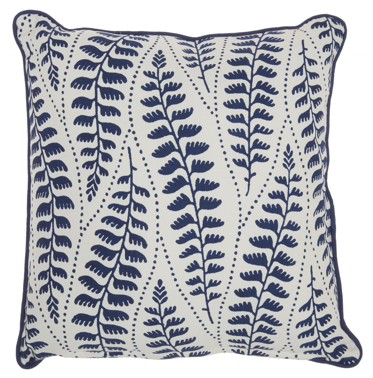 HomeRoots 100% Cotton Duck Blue and Ivory Bohemian Leaves Throw Pillow