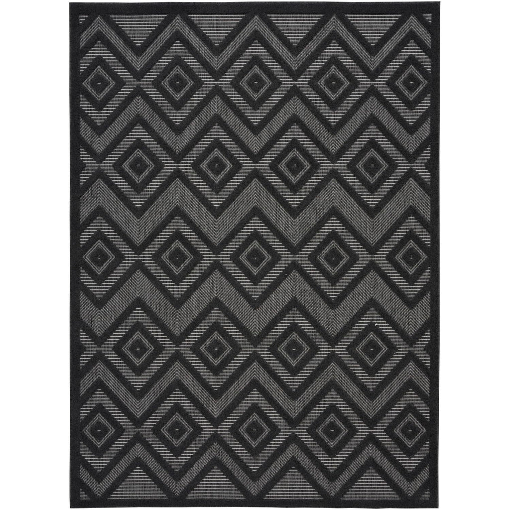 Nourison Versatile Indoor/Outdoor Charcoal/Black 6' X 9' Area Rug, Easy Cleaning, Non Shedding, Bed Room, Living Room, Dining Room, Deck, Backyard, Patio, High Traffic Area (6X9)