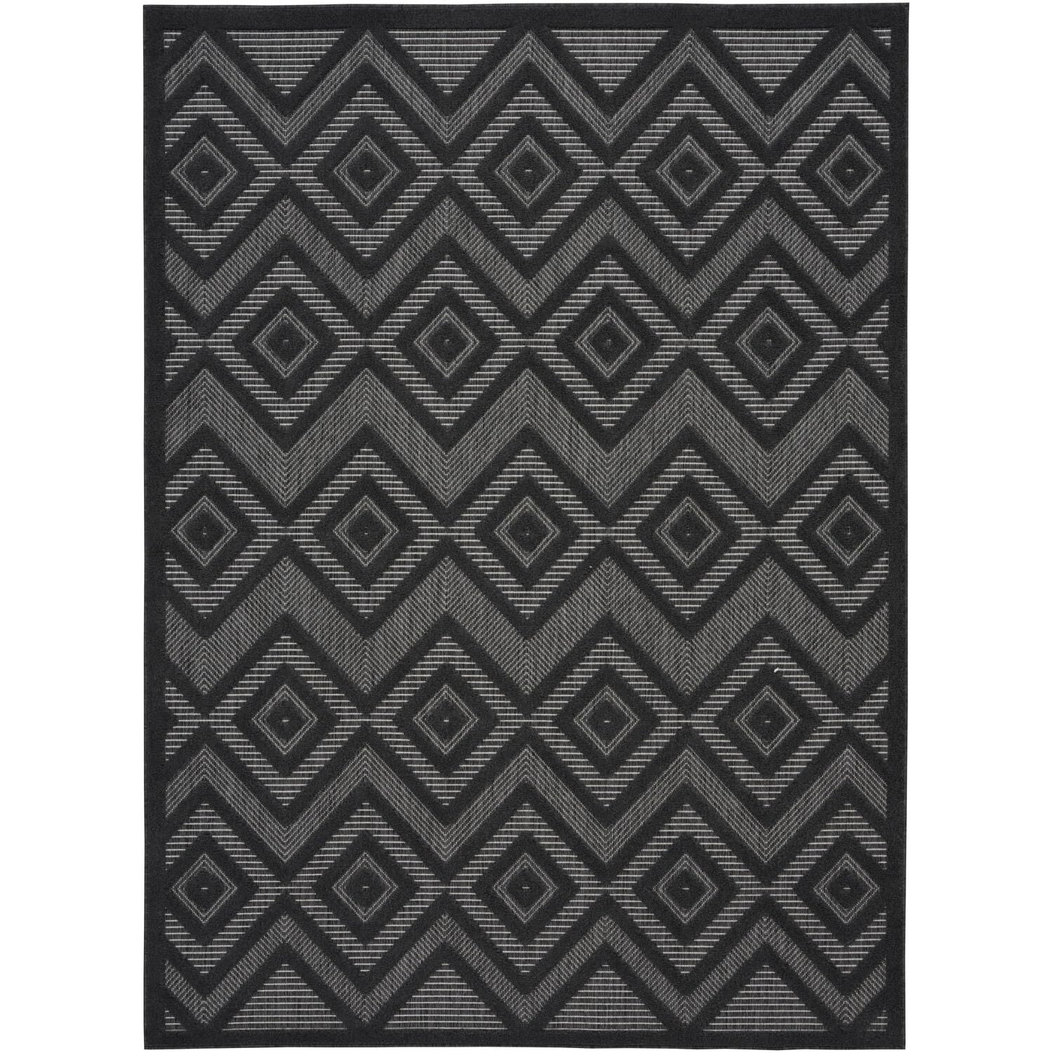 Nourison Versatile Indoor/Outdoor Charcoal/Black 6' X 9' Area Rug, Easy Cleaning, Non Shedding, Bed Room, Living Room, Dining Room, Deck, Backyard, Patio, High Traffic Area (6X9)