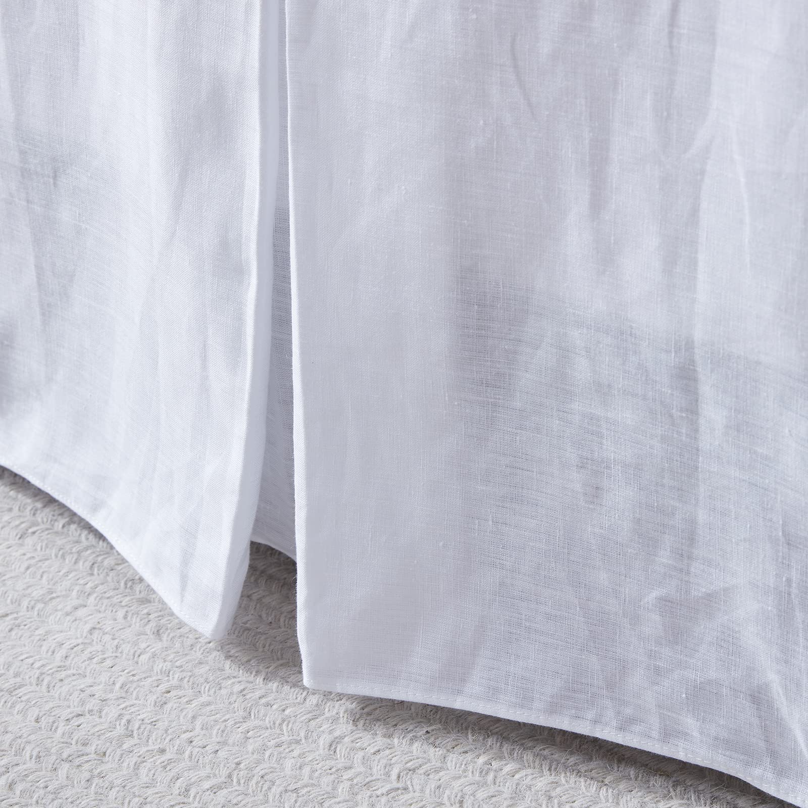 Simple&Opulence Premium Linen Bed Skirt Basic Style 18 Inch Tailored Drop Dust Proof Easy Fit Breathable (18'' Basic-White, King