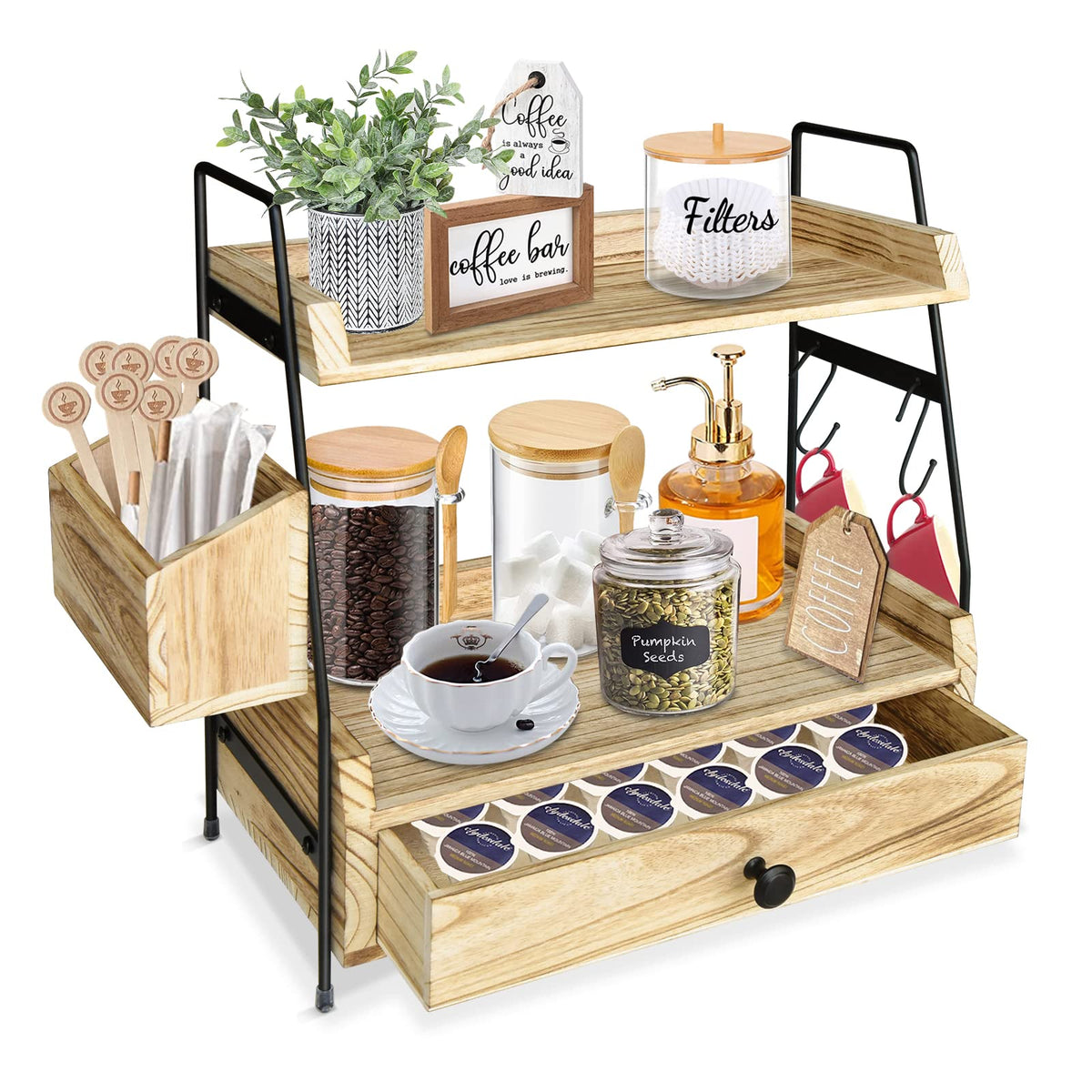 Yusepure Coffee Bar Accessories And Organizer Countertop, Coffee Station Organizer Kitchen Counter Shelf Organizer,Coffee Condim