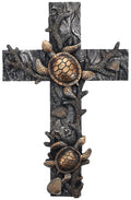 Top Brass Large Sea Turtle Seashell Coral Wall Cross - Nautical Ocean Beach Decor Art Sculpture