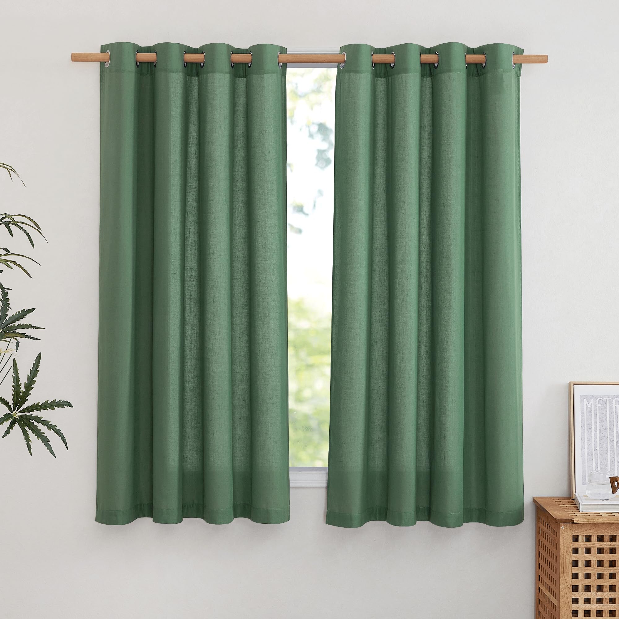 Nicetown Thick Linen Olive Green Curtains For Bedroom, Grommet Window Treatment Privacy Added With Light Filtering Flax Linen Bl