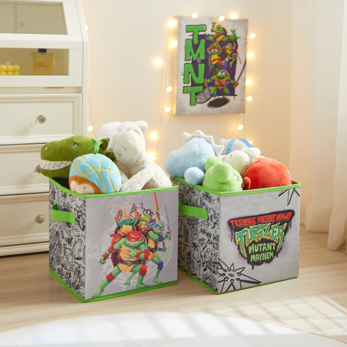 Idea Nuova Teenage Mutant Ninja Turtles: Mutant Mayhem Set of Two Spacious Collapsible Storage Cubes, 10''x10''