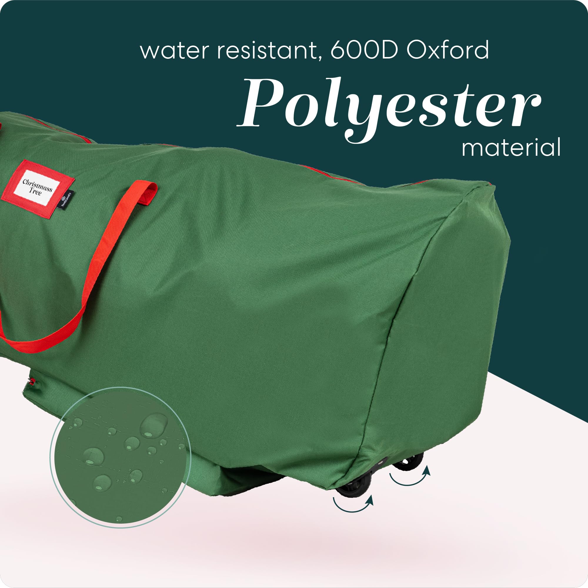 Handy Laundry Rolling Tree Storage Bag - For 7.5-Foot Artificial Christmas Holiday Tree, Zippered Bag, Carry Handles, Wheels For Easy Transport - Protects Against Dust, Insects, And Moisture (Green)