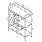 Coaster Furniture Modern Contemporary 3 Shelf Serving Bar Cart Trolley Carrara Marble Pattern Tempered Glass Caster Wheels Wine Bottle Stemware Rack Chrome 181370