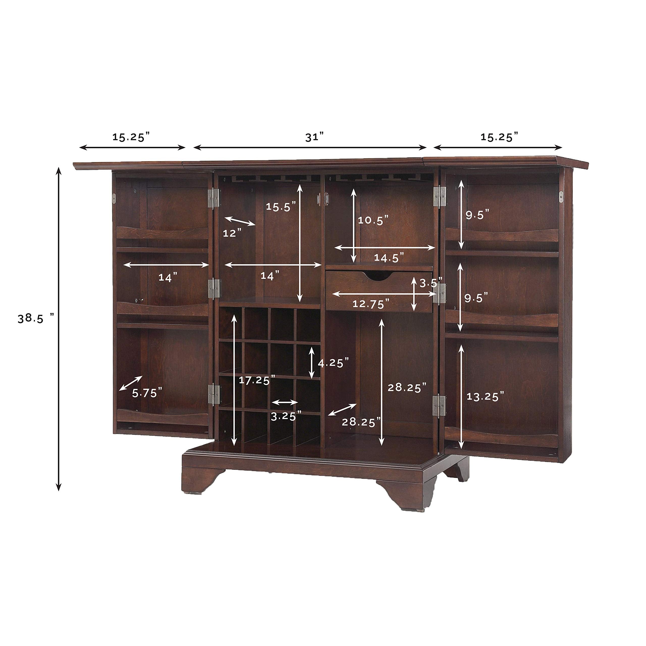Crosley Furniture Lafayette Expandable Bar Cabinet With Storage Shelves, Drawer, And Wine Rack, Vintage Mahogany
