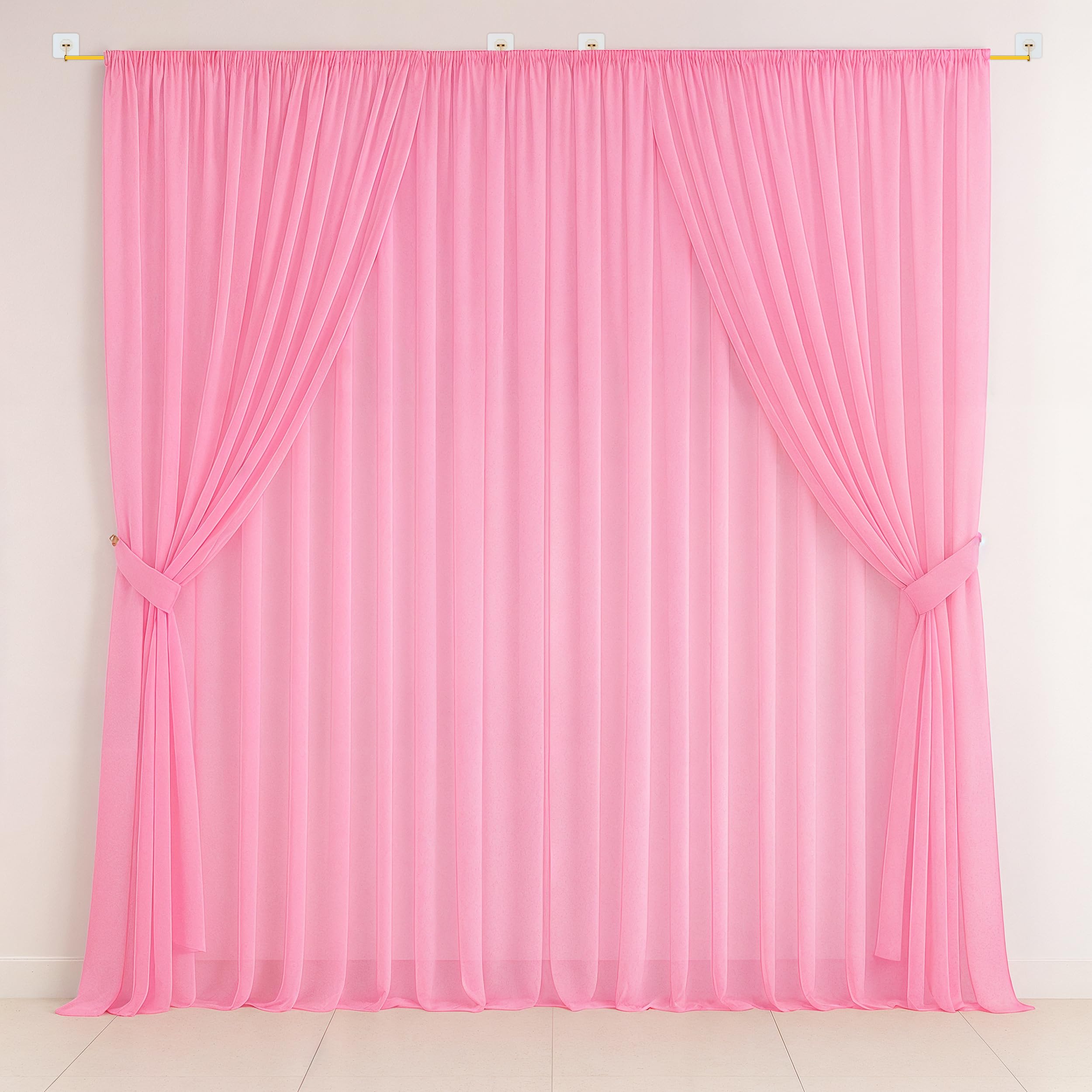 1Iam Baby Pink Decoration Net Combo Pack Of 10 | 4Pcs 8X5Ft Stitched Baby Pink Net, 4Pcs Hooks & 2Pcs Ribbon For Home Decor, Bir