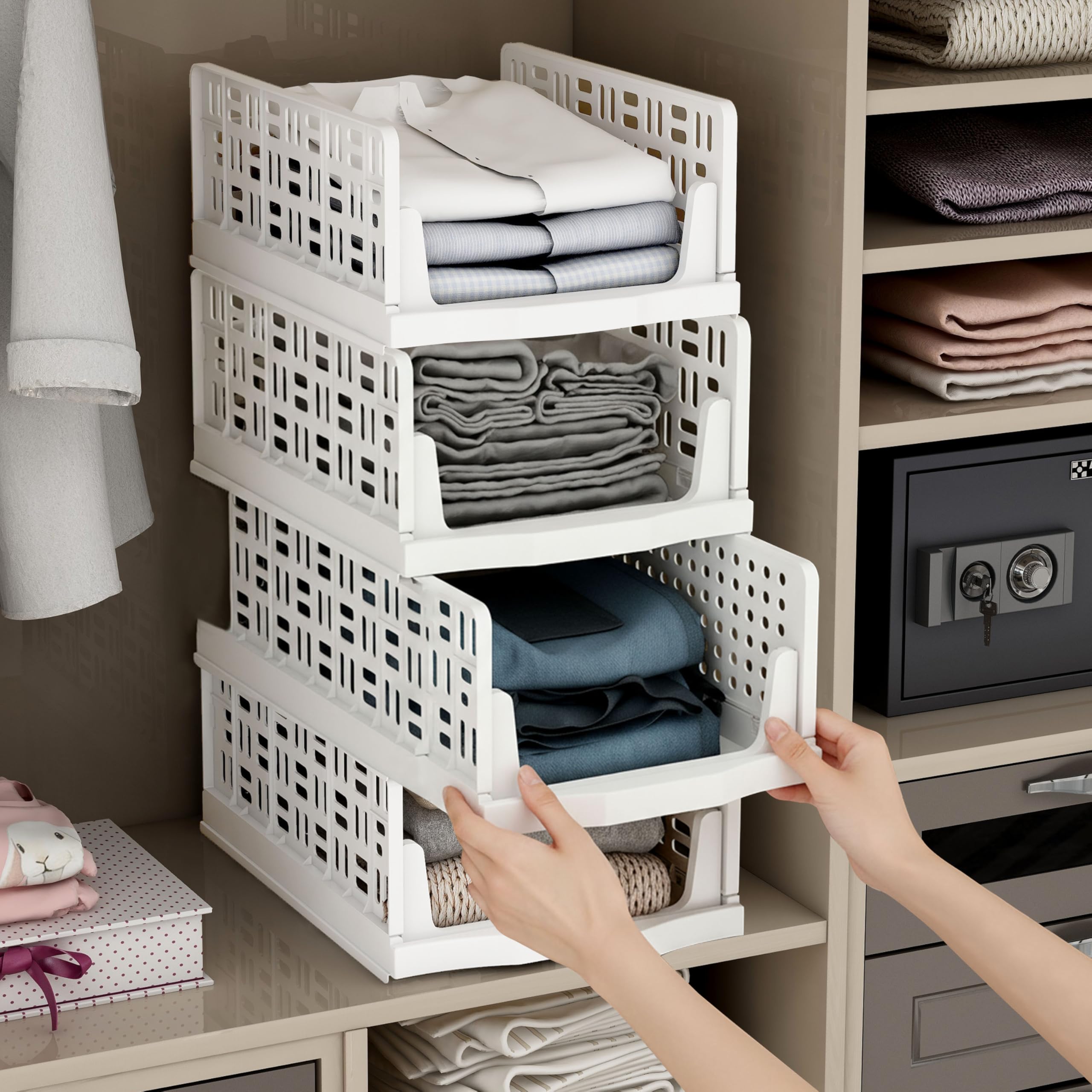 Plantex 4Tier Clothes Organizer For Wardrobe Cupboard Organizer For Clothes Foldable/Plastic Cloth Organizer For Storage/Closet