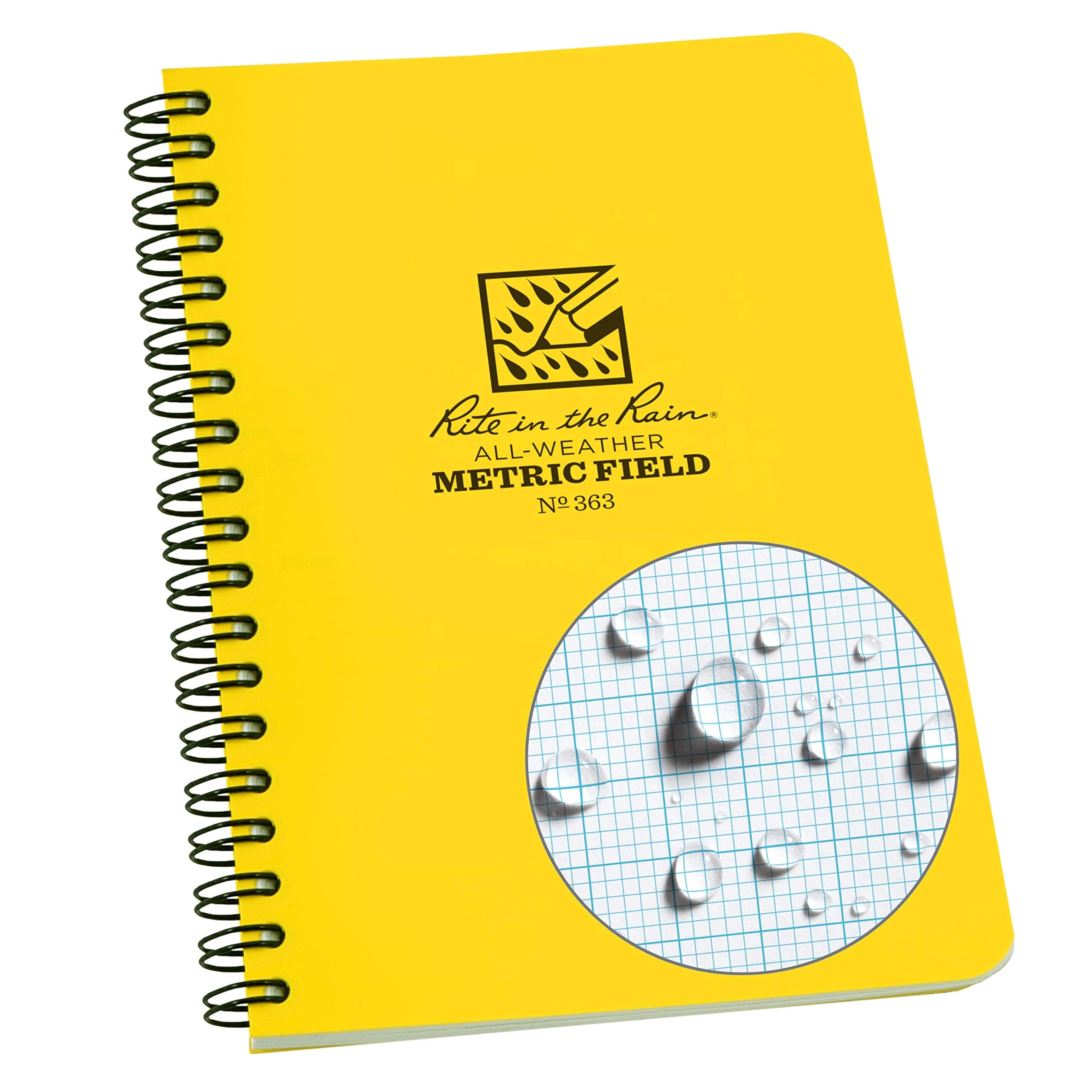 Rite In The Rain Weatherproof Side Spiral Notebook, 4.625' X 7', Yellow Cover, Metric Field Pattern (No. 363)