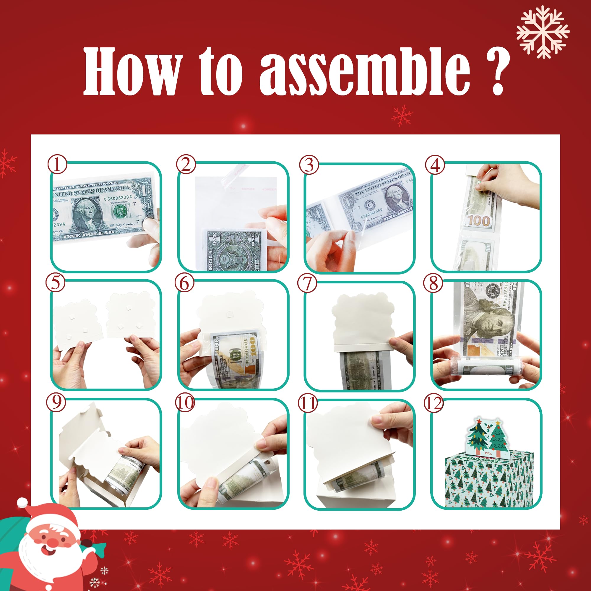 Fun For Women Men - Merry Christmas Day Money Box For Cash Gift Set Included Merry Christmas Card And 35Pcs Transparent Bags, Su