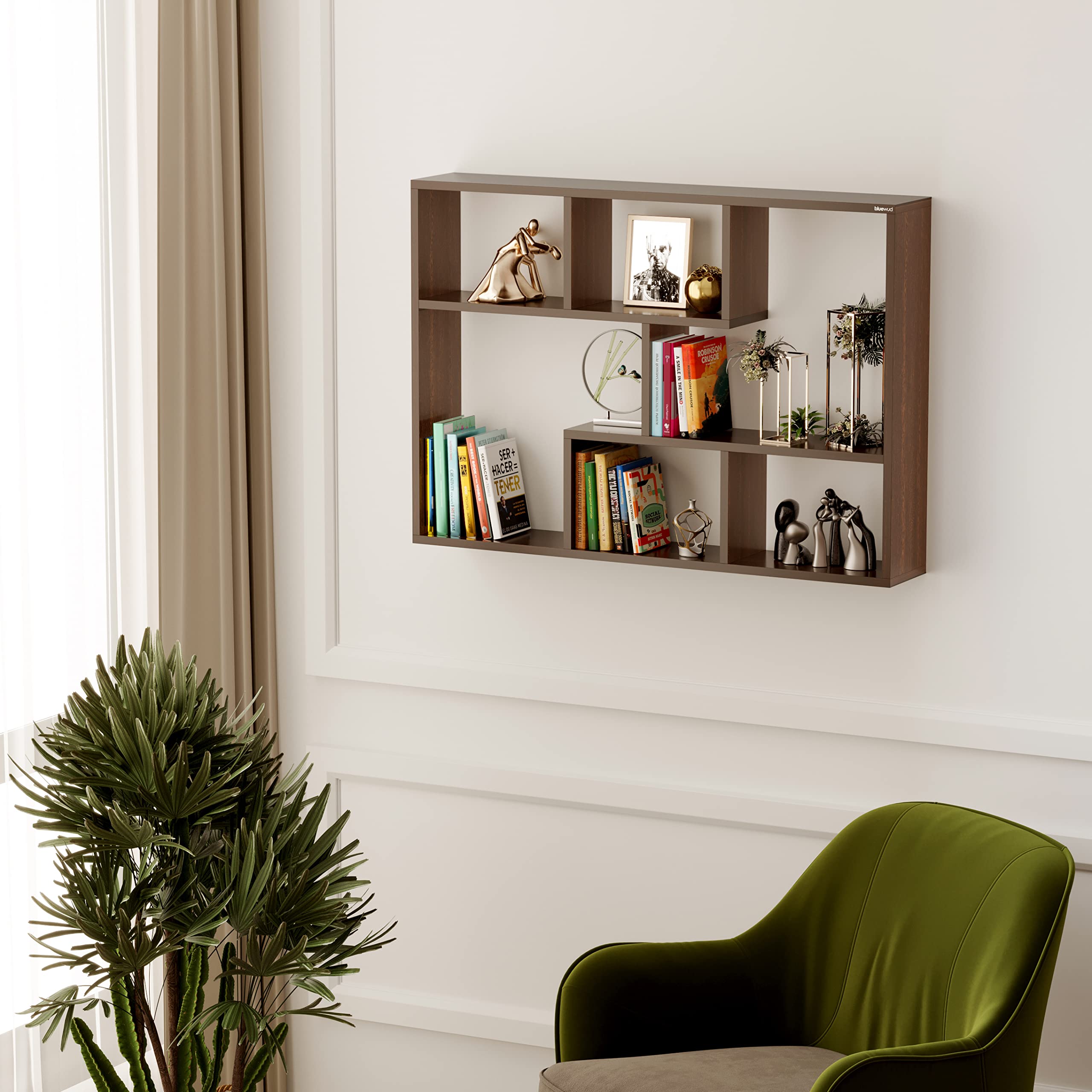 BLUEWUD Xude Engineered Wood Wall Decor Floating Shelf Display Rack Decorative Hall Dcor for Living Room Home Furniture (Wenge)
