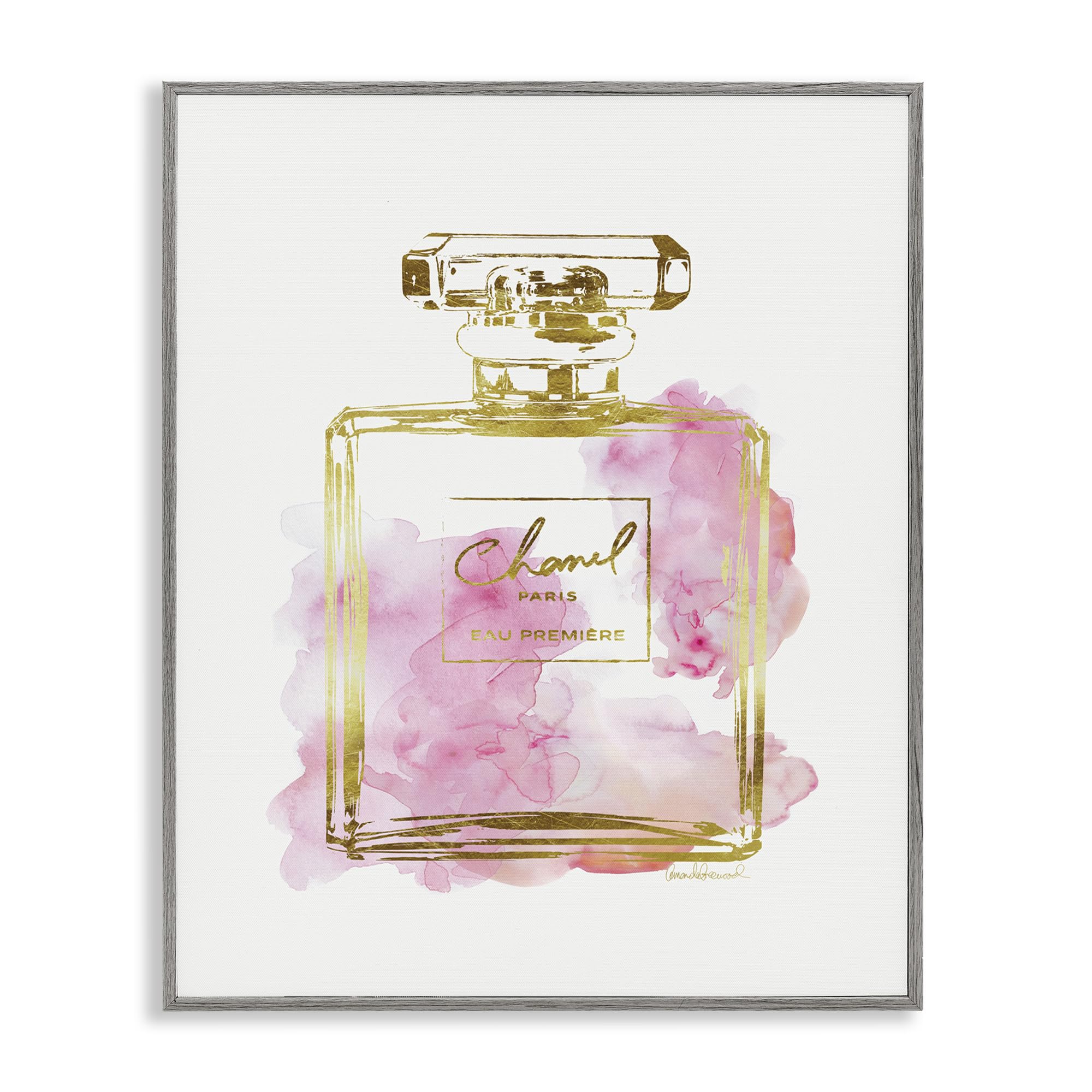 Stupell Industries Glam Perfume Bottle Gold Pink Framed Giclee Art Design By Artist Amanda Greenwood