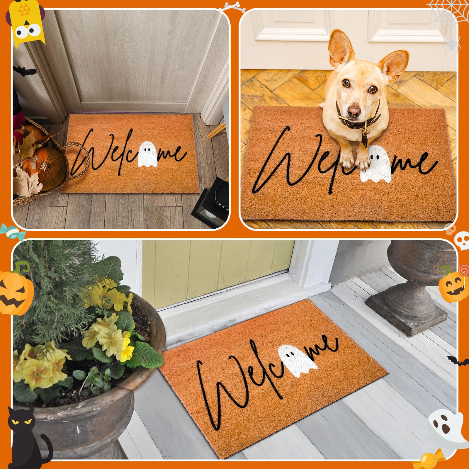 Tinideya Halloween Ghost Welcome Doormat Indoor Outdoor 30 X 18' Front Door Welcome Mat Non Slip Backing Washable Soft Kitchen