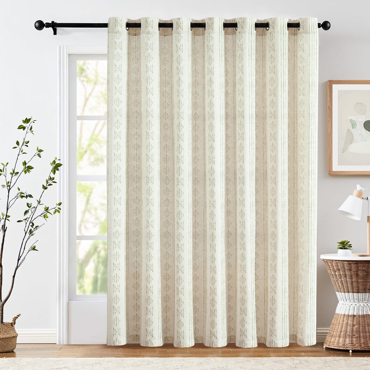 Jinchan Boho Curtains Linen Sliding Patio Door Curtains 84 Inches Long1 Panel Divider Drapes Extra Wide Sage Green Farmhouse Cur
