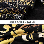 Djy Black Quilt Set California King Size, Boho Gold Damask Bedspread Coverlet Set Soft Lightweight Microfiber Luxury Bedding Set
