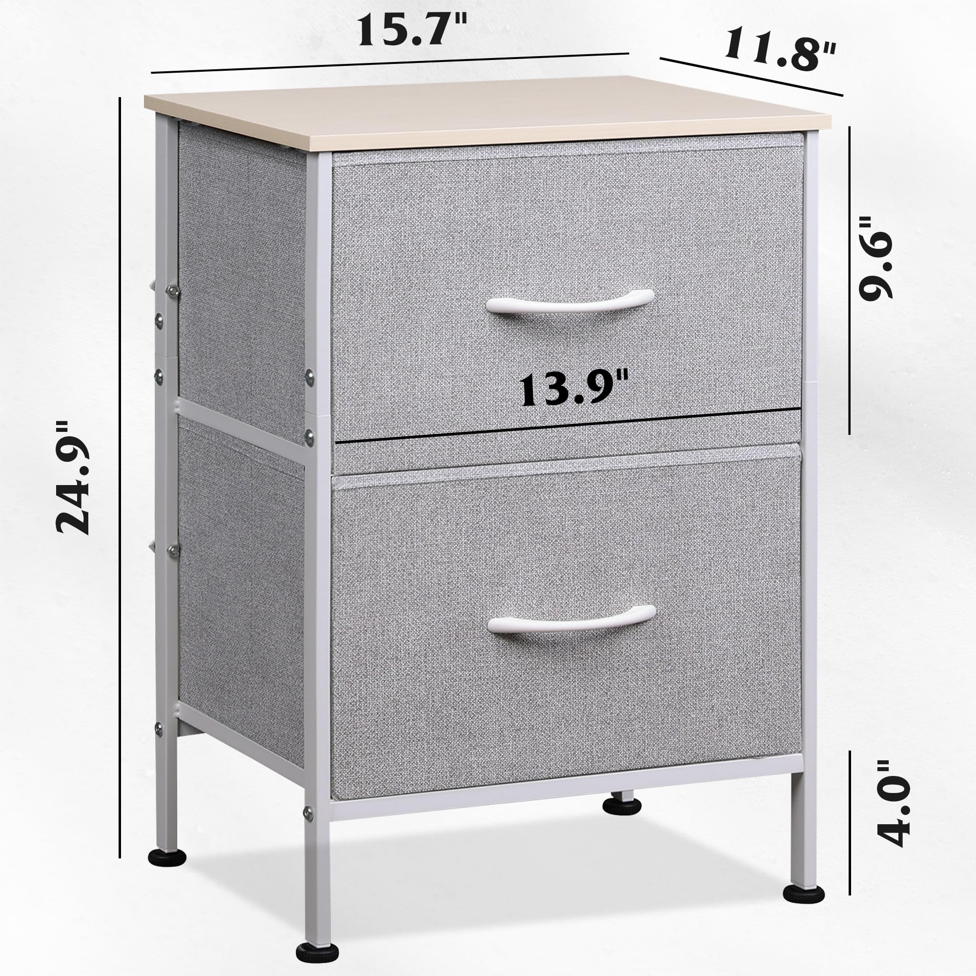 Wlive Nightstand, Nightstand With 2 Drawers, Bedside Furniture, Night Stand, Small Dresser For Bedroom, College Dorm, End Table With Fabric Bins, Dormitory, Light Grey, Size L