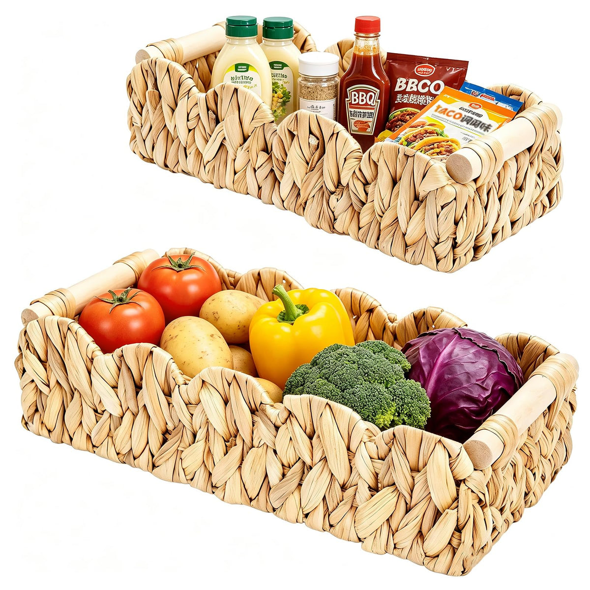 Scalloped Edge Wicker Storage Basket,Modern Farmhouse Home Decor Scalloped Basket for Organizing,Pantry Baskets for Shelves,Coun