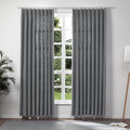 TWOPAGES Double Layer Lined Pinch Pleated Curtain Dark Grey Linen Blend Light Filtering Room Darkening Curtain for Kitchen, Wind
