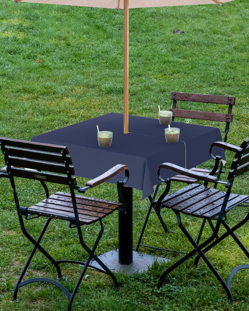 Queenker Navy Blue Outdoor Tablecloth With Umbrella Hole And Zipper, Solid Color Table Cover For Square Tables Waterproof Tablet