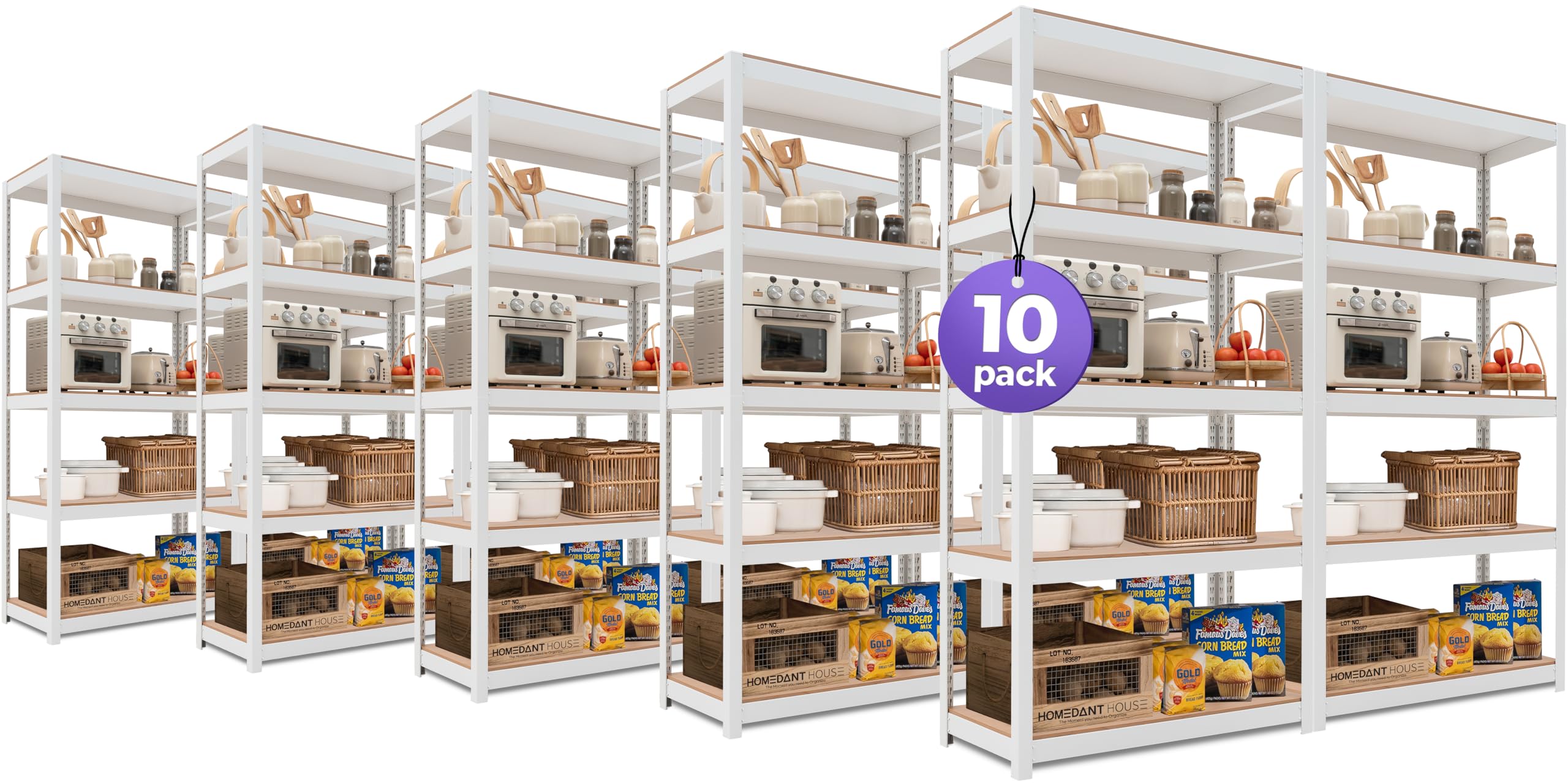 Homedant House 5-Tier Laminated Boltless Metal Shelving Unit Adjustable Storage Utility Rack Heavy Duty Shelves Organization Mul