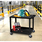 LUXOR EC11HD-B 32" x 18" Tub Cart - Two Shelves, Four 5" Heavy-Duty Casters, Two Stationary and Two Full-Swivel with Locking Brake, 125 lbs. Capacity Per Shelf, Ergonomic Push Handle